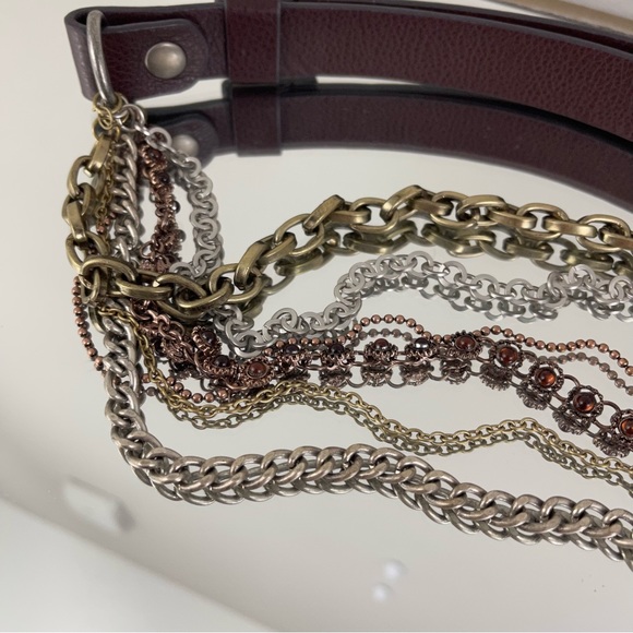 COLDWATER CREEK 90s Dark Brown Leather Bohemian Layered Multi Chain Drape Belt - Picture 3 of 8